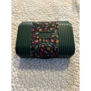 Vtg Sassaby Green Hard Plastic 2 Compartment Cosmetic Case Mirror Cherries Print